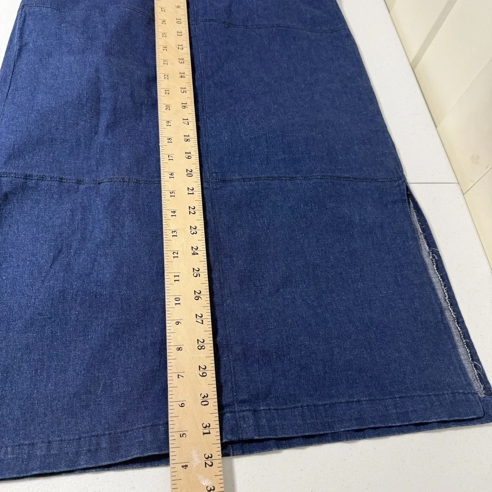 Y2K Denim Jean Maxi‎ Skirt Cargo Tie Waist Modest Casual Boho 90s Grunge Size 8